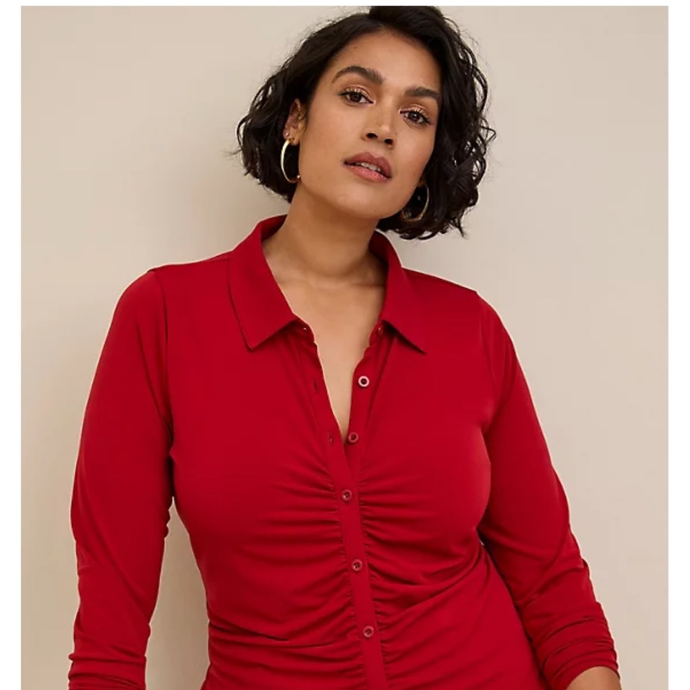 Torrid True Red Button Down Stretch Shirt 2